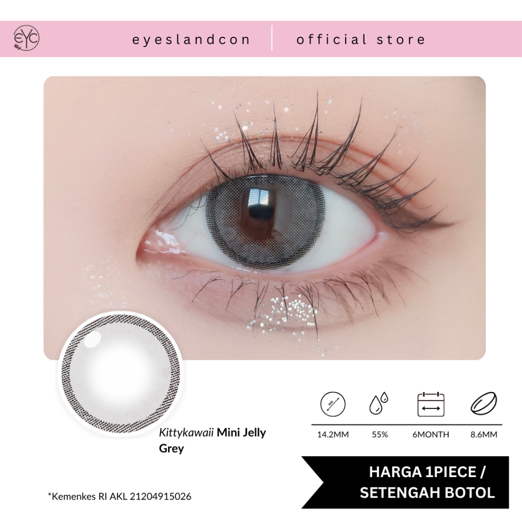 [CLEARSTOK] Eyeslandcon - Softlens KittyKawaii Mini Jelly Grey ( 1PCS / 1BOTOL / 1MATA )