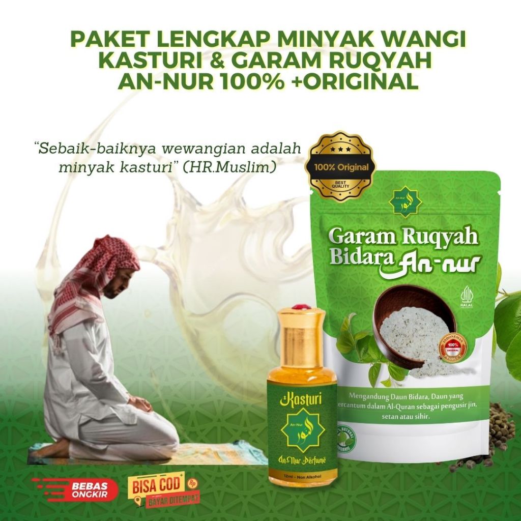 

Paket Hemat Garam Bidara Ruqyah 100 Gram & Parfum Kasturi Untuk Meruqyah Rumah, Toko, Tempat Usaha dari Energi Negatif