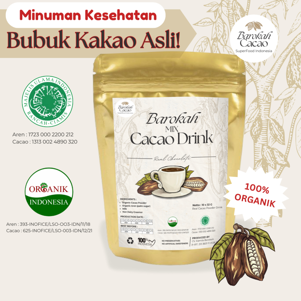 

[ isi 10 Sachet ] BAROKAH CACAO: Bubuk Kakao, bubuk COKELAT ASLI! - Minuman Kesehatan - Super Food, Mix Cacao Drink