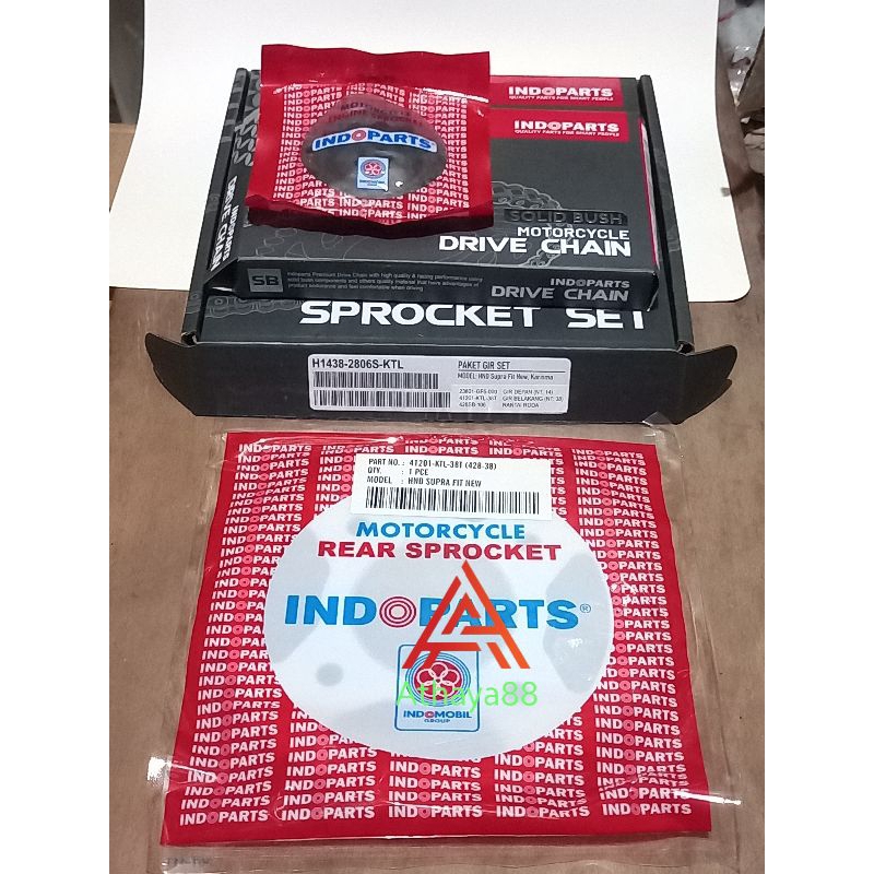 GEAR GIR SET GIR PAKET HONDA SUPRA FIT NEW,KHARISMA,SUPRA X 125 TIPE 428 14/38 INDOPART