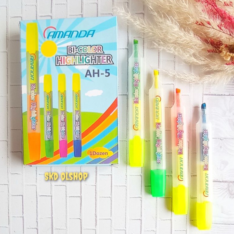 

KODE O85F HIGHLIGHTER PEN DUA WARNA DOUBLE TIP STABILO AMANDA 1 Pack isi 12 Pcs