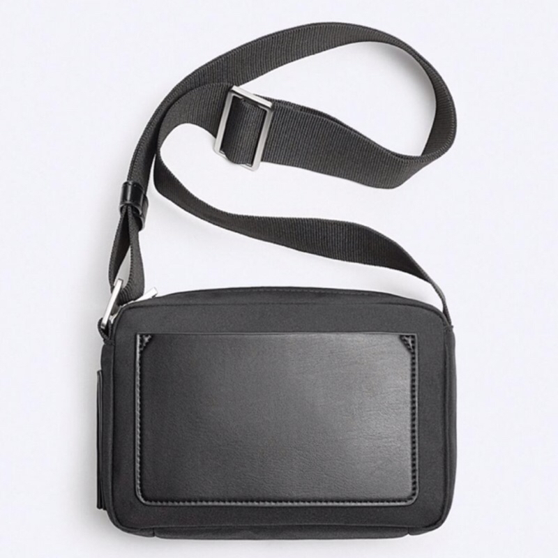 ZARA Men Matching Nylon Crossbody Bag Tas Selempang Bahu Pria Black