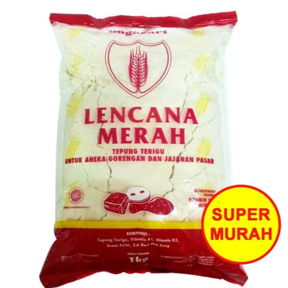 

tepung murah/tepung bogasari/ Lencana Merah Tepung Terigu Untuk Aneka Gorengan dan Jajanan Pasar 1Kg