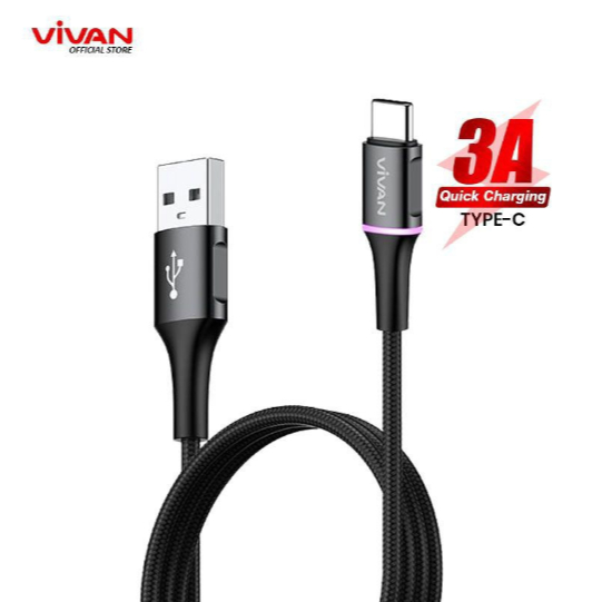 KABEL DATA VIVAN VDC 100 BLACK TYPE C FAST CHARGING 3A ORIGINAL