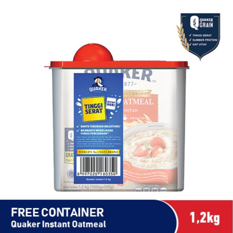 

Quaker Oatmeal 1200gr Free Container