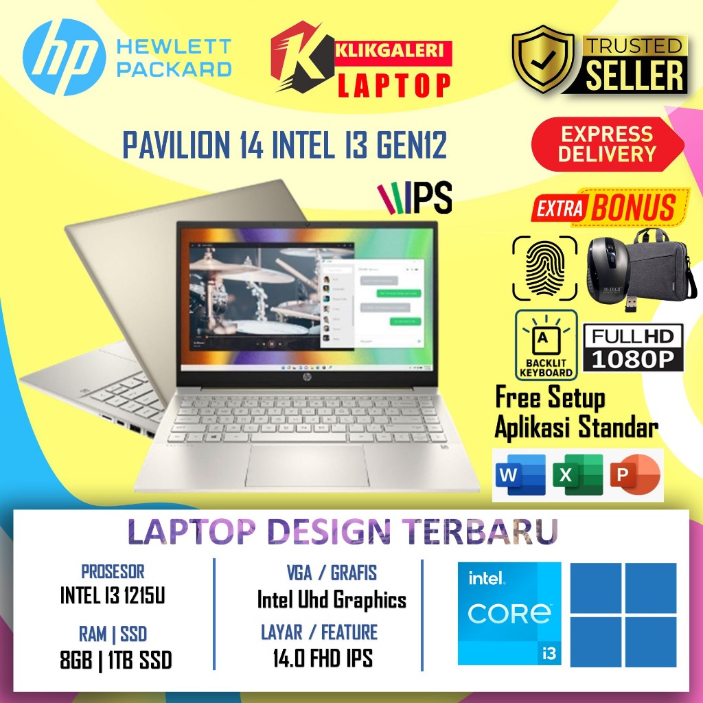 Laptop Slim HP Pavilion 14 Core i3 1215U 8GB / 1TB SSD FHD IPS Backlight Windows Home Original