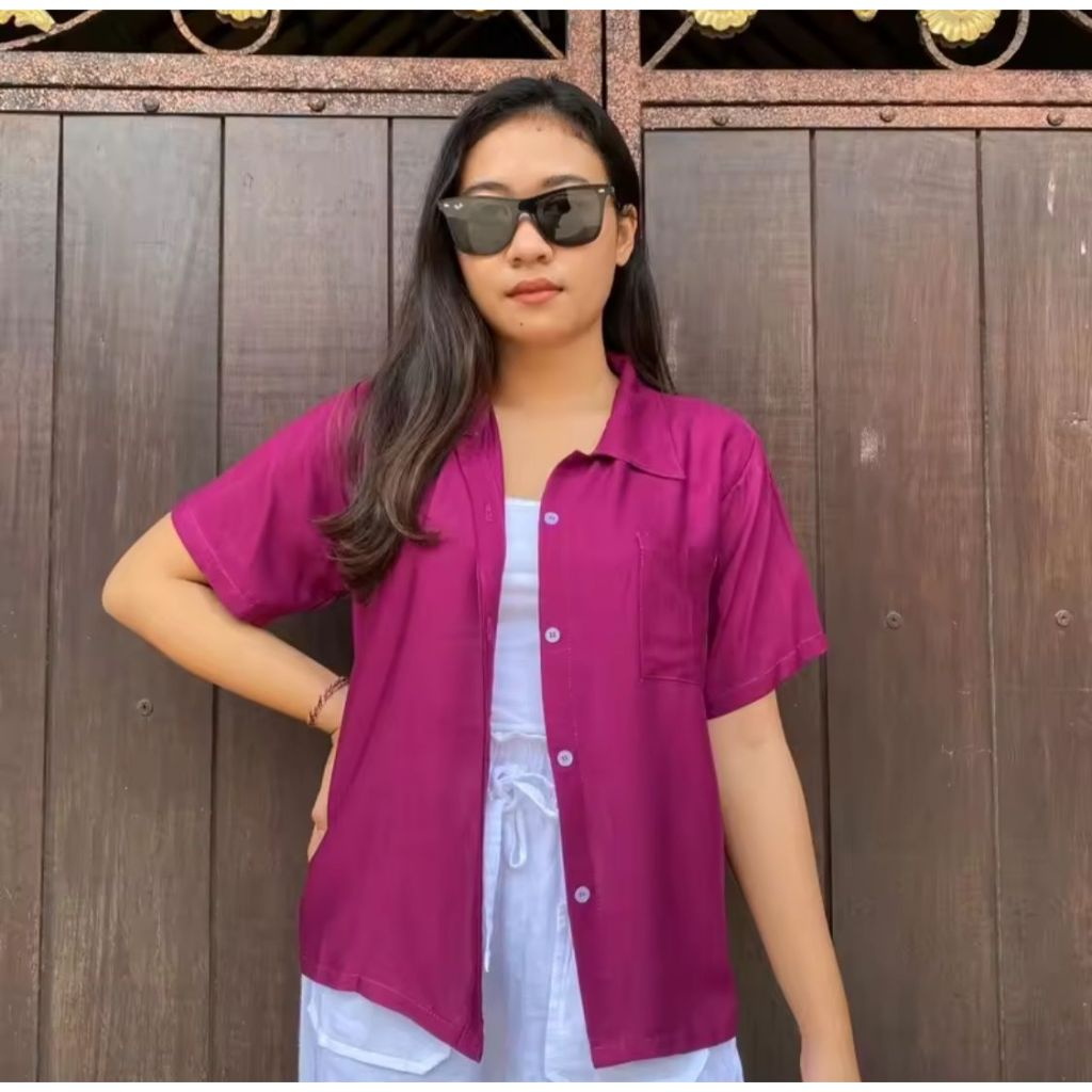 KEMEJA POLOS RAYON KEMEJA LENGAN PENDEK WANITA | KEMEJA PENDEK KANTONG