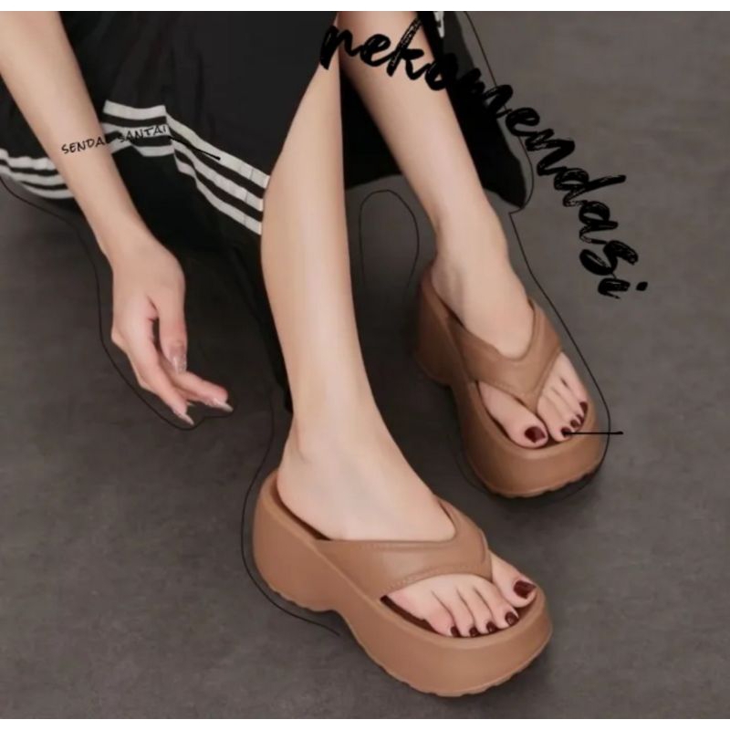 Sandal Wedges Jelly Wanita Tinggi 9cm / Wedges Jepit Heels Balance V258