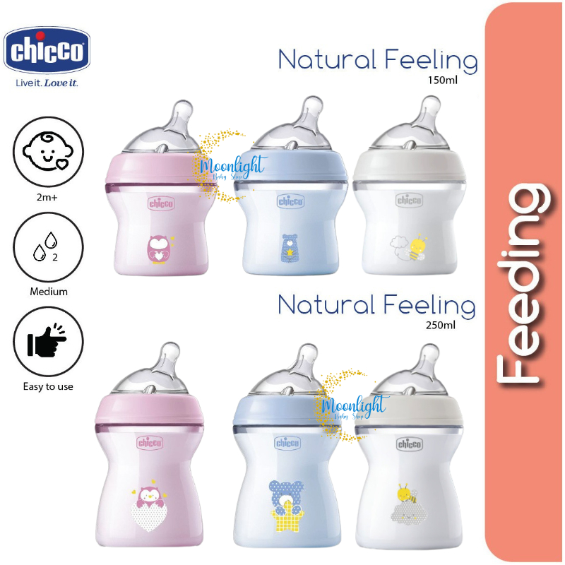 Chicco Nursing Feeding Bottle Natural Feeling PP 150ml 250ml / Botol Susu Bayi Anti Kolik