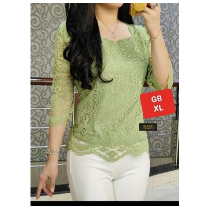 Blus kebaya brokat model tangan lurus terbaru,Atasan brokat wanita kekinian,baju brokat model tangan