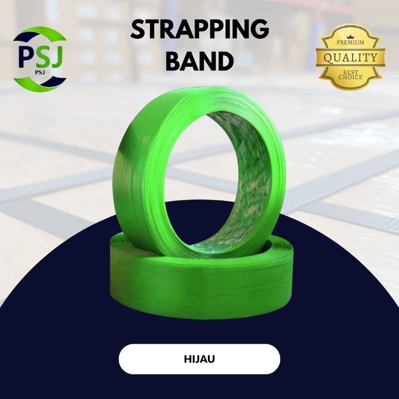 

Tali Strapping Band warna hijau polyester/tali packing lebar 15mm