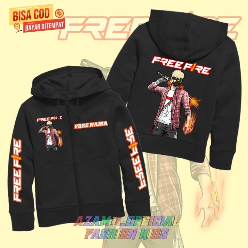 (FREE NAMA) Jaket Hoodie Anak Free Firee Karakter FF Free Fire Versi Samurai / Jaket Resleting Anak 
