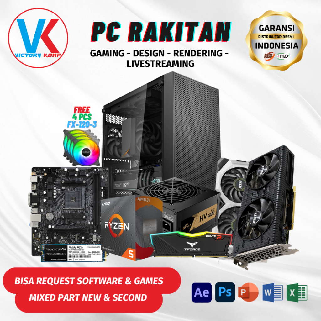 PC Rakitan AMD Ryzen 5 4500 RTX 3060 12GB RTX 2060 SUPER | GAMING DESAIN GRAFIS RENDERING