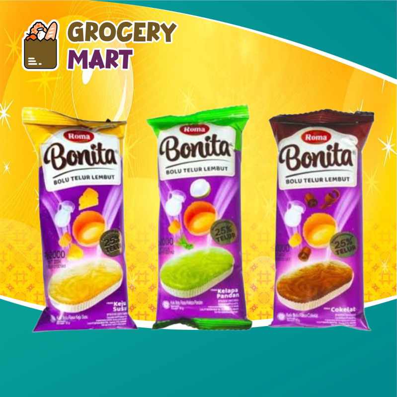 

Roma Bonita Bolu Lembut Rasa Keju Cokelat Pandan All Variant 30g -1 BUNGKUS