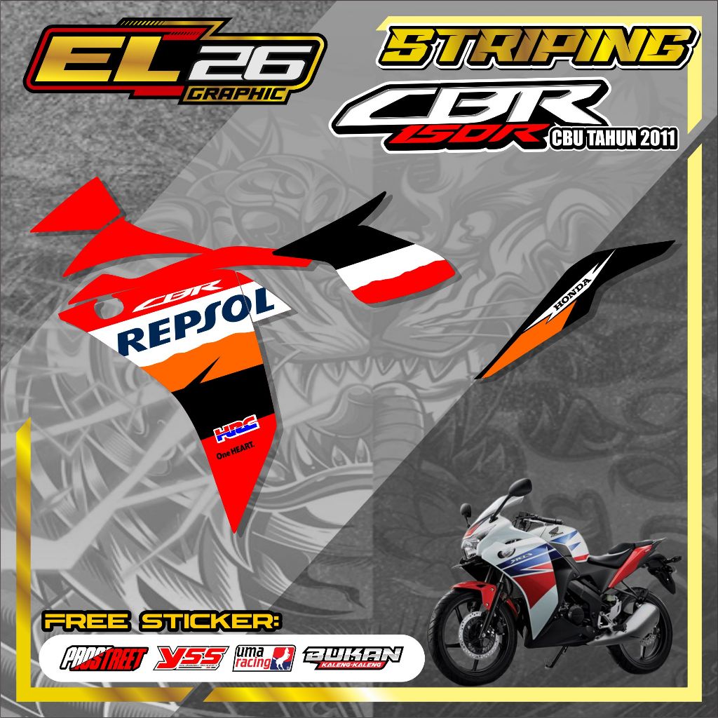 422 STRIPING STICKER HONDA CBR 150 R CBU - STRIPING HONDA CBR 150 R CBU MOTIF REPSOL