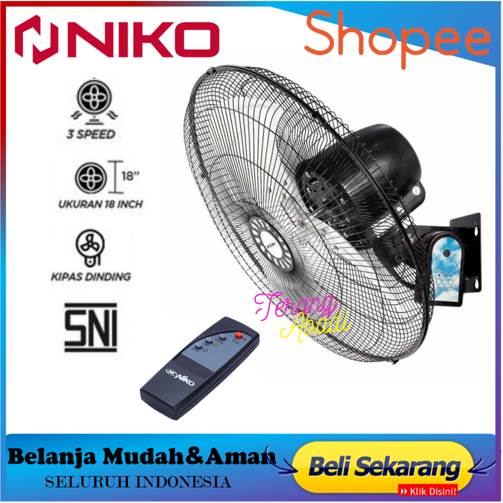 Niko NKW-1801R Kipas Angin Dinding Besi + Remote 18 Inch  Wall Fan Niko Remot 18" Kipas Besi Tornado