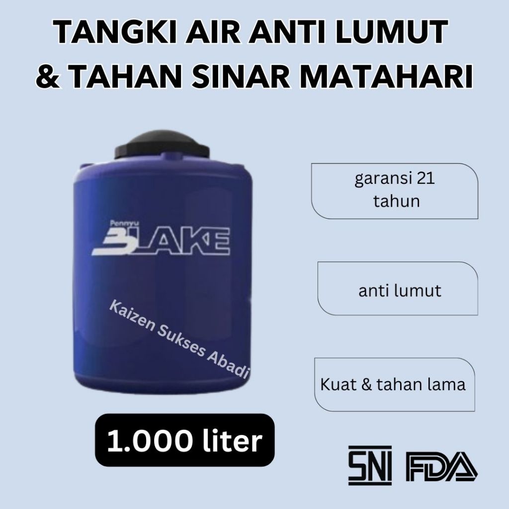 tangki toren tandon air atas rumah plastik merek pennyu penyu tipe SATU reguler regular  volume 1000