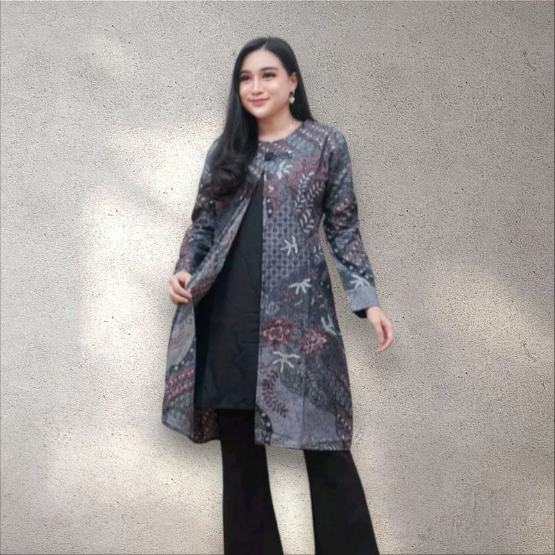 Tunik Batik Wanita Modern Atasan Batik Wanita Baju Batik Lengan Panjang Ready Seragam M L XL XXLATAS