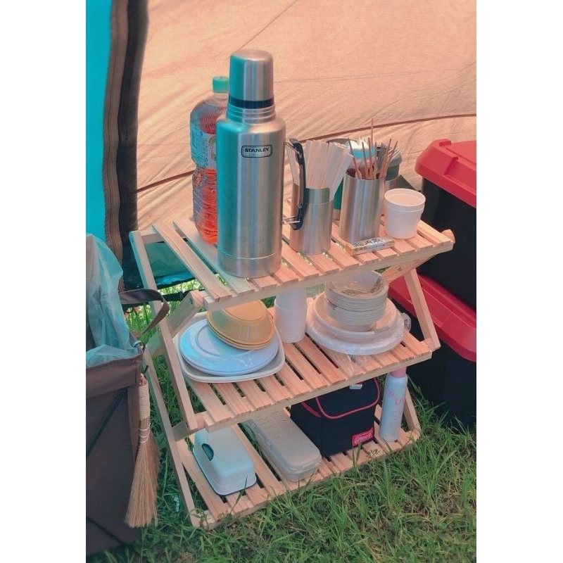 Rak Lipat Camping Rak Sepatu Rak Tanaman Rak Display Rak Kayu Picnic Portable 3 Susun