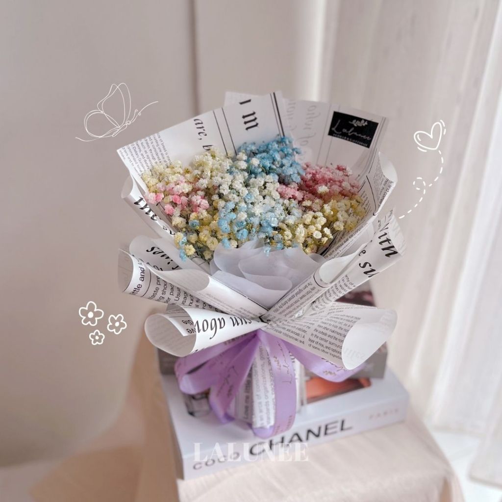 [UNICORN BOUQUET] FRESH BABY BREATH BOUQUET - BUKET BUNGA MINI RAINBOW - BUNGA BABY BREATH ASLI