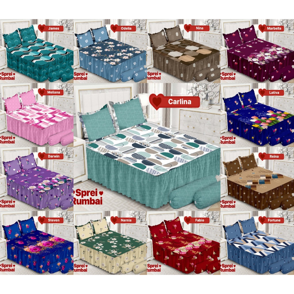 Sprei Emilia By Bonita Rumbai King 180 x 200 Tinggi 40 cm Sprei Rumbai Sprei Tinggi 40 cm - Desain