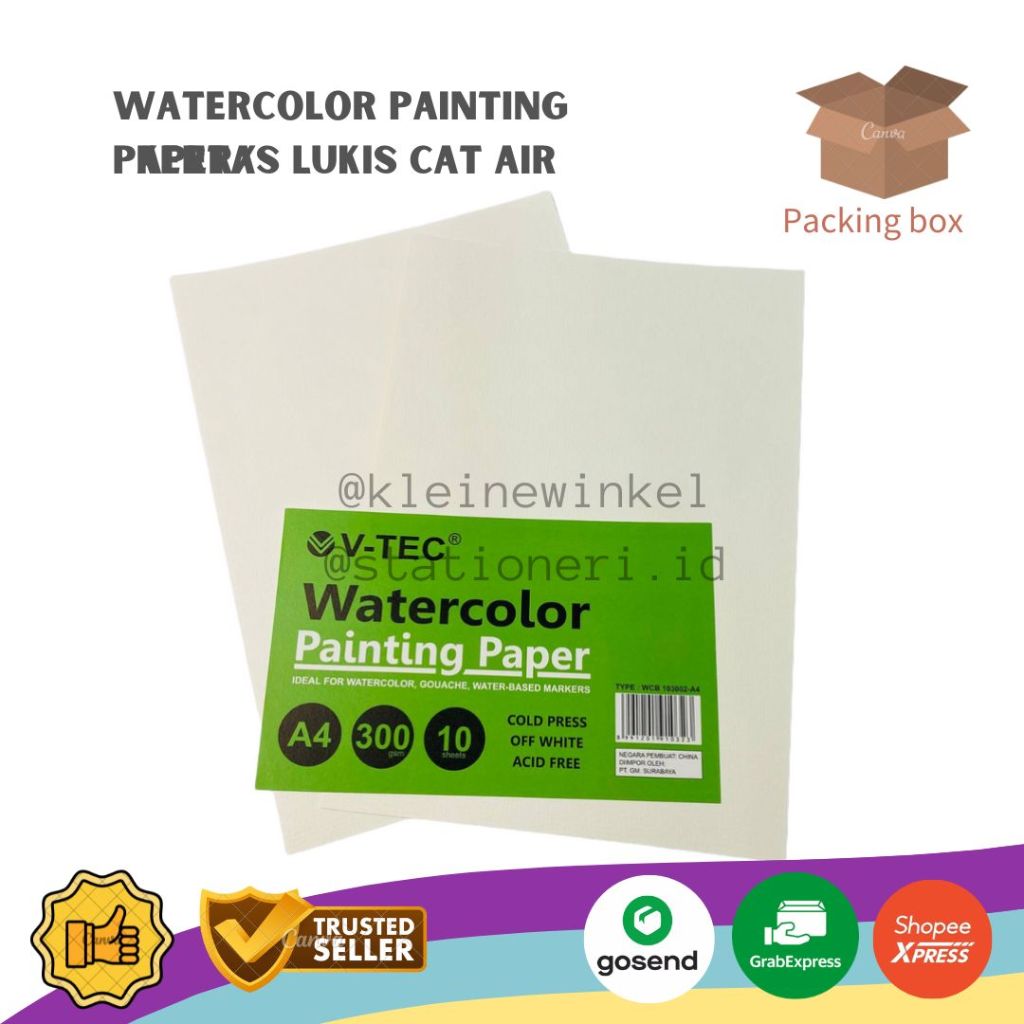 

V-tec Watercolor Painting Paper A4 / Kertas Lukis Cat Air / Cat Akrilik isi 10 lembar [ 1 PACK ]
