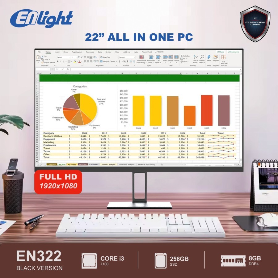 22 inch ALL IN ONE PC Komputer ENLIGHT EN-322, FULLSET AIO KOMPUTER dgn MONITOR 22 Inch, Processor C