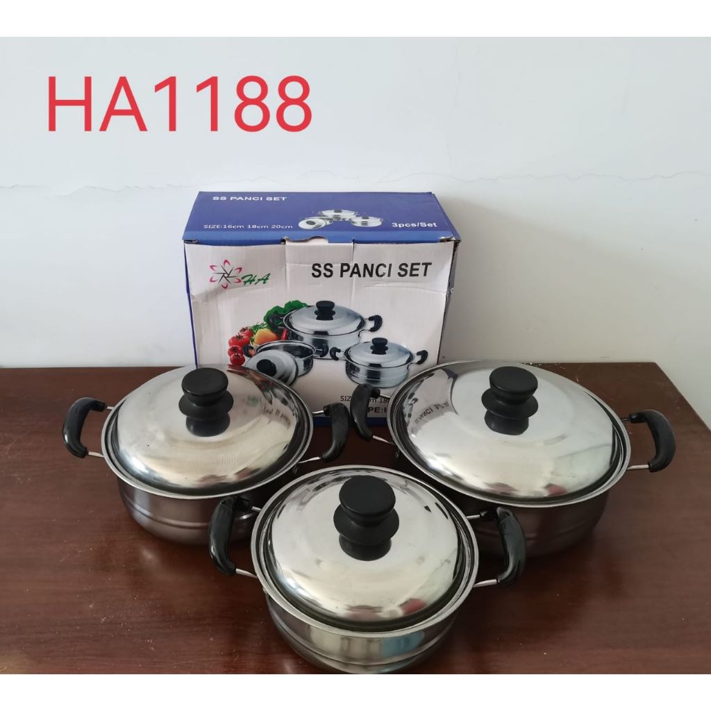 TJ-774 Panci Set 3 in 1 stock pot panci susu mini stainless panci sup soup pot baskom
