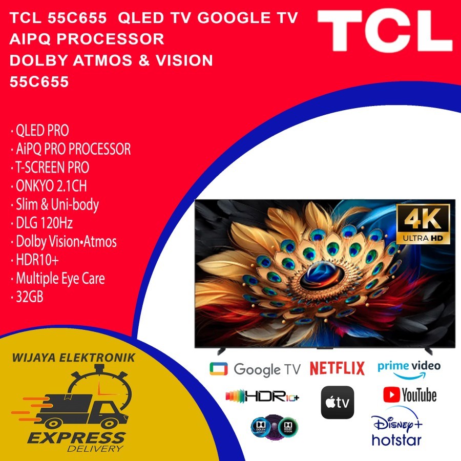 TCL 55C655 QLED PRO 4K TV DLG 120HZ & 144 HZ VRR Dolby Vision & Atmos AiPQ Processor New