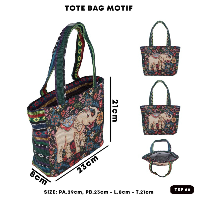 Handbag kanvas gajah oleh oleh bangkok thailand // tas wanita vintage tkf 66 // totebag kanvas gajah