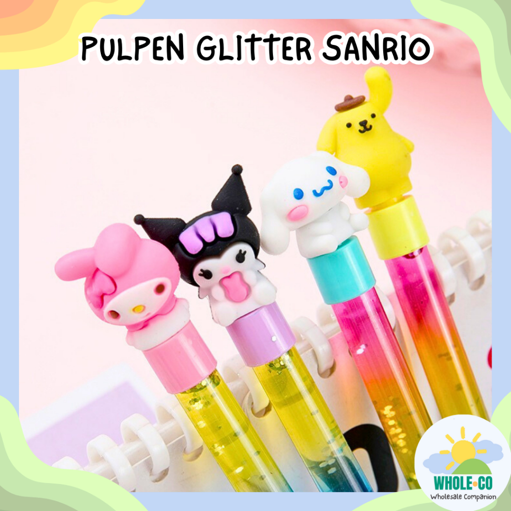 

Pulpen Glitter Sanrio Premium Bling Bling Kuromi Melody Pom Pom Purin Cinnamoroll Lucu Unik Imut Termurah Grosir Cod