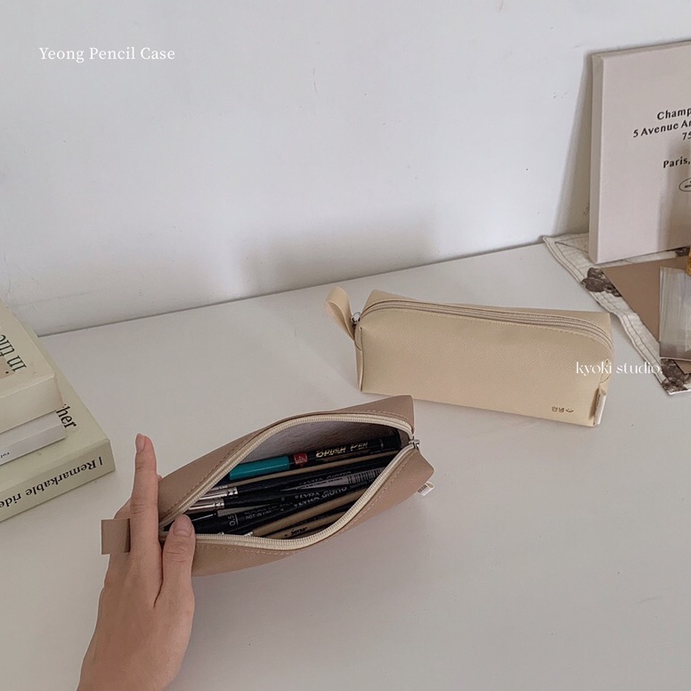 

KODE O54I Yeong Pencil Case INS Korean Pencil Case Kotak Pensil Faux Vegan Leather Custom Nama Free Name Engraving