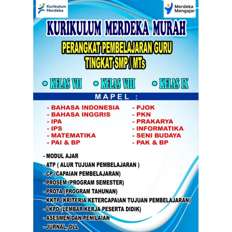 

KODE W97D Perangkat pembelajaran kurikulum merdeka Modul ajar SMPMTs Siap kirim file dulu