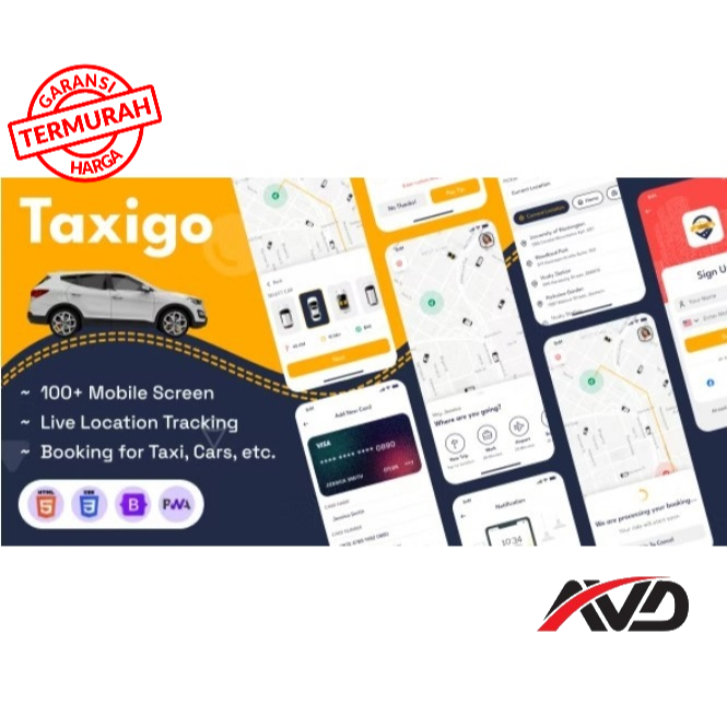 Car Rental and Taxi Booking Mobile App PWA HTML Template - Taxigo