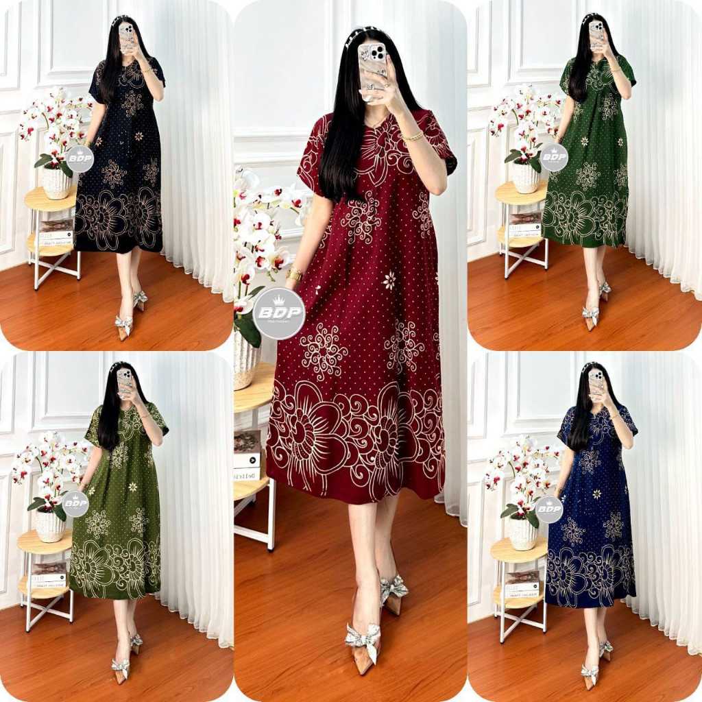 Daster Rayon Kekinian Motif Batik Lengan Pendek Tali Samping