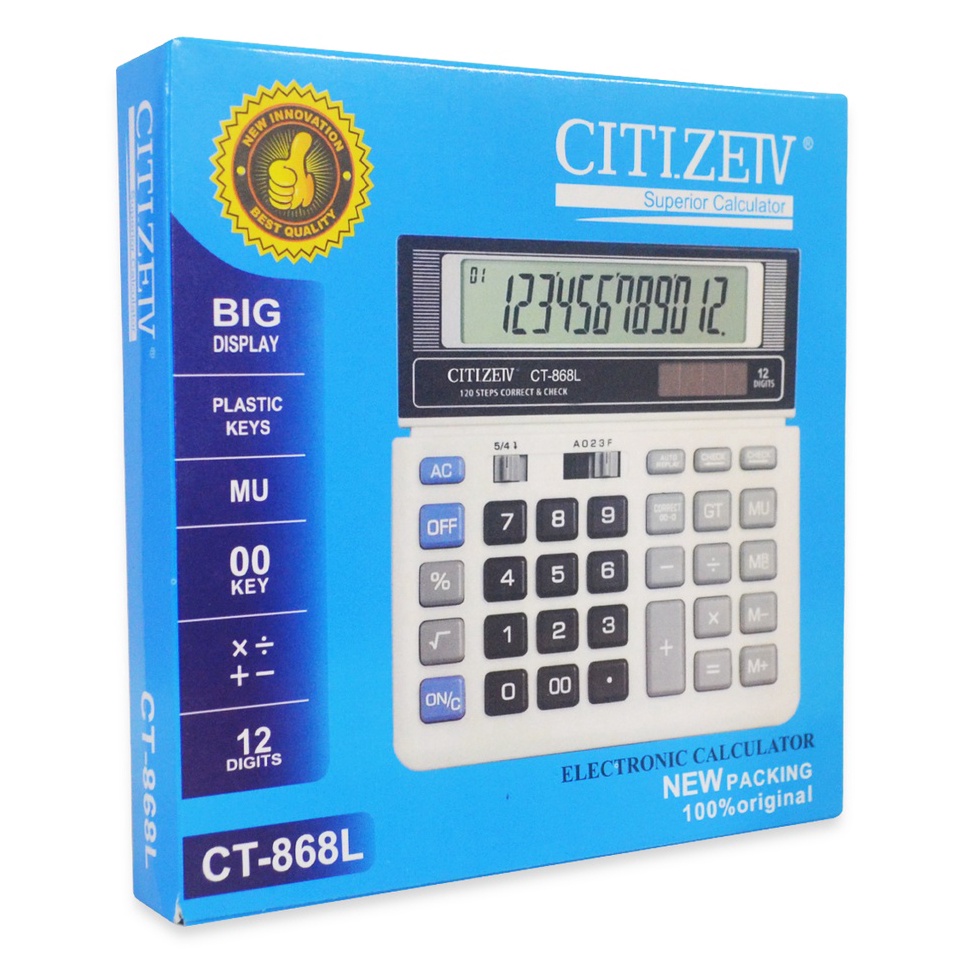 

KODE T94L Kalkulator Citizeiv CT868L Dagang Calculator 12 Digits Mirip Citizen
