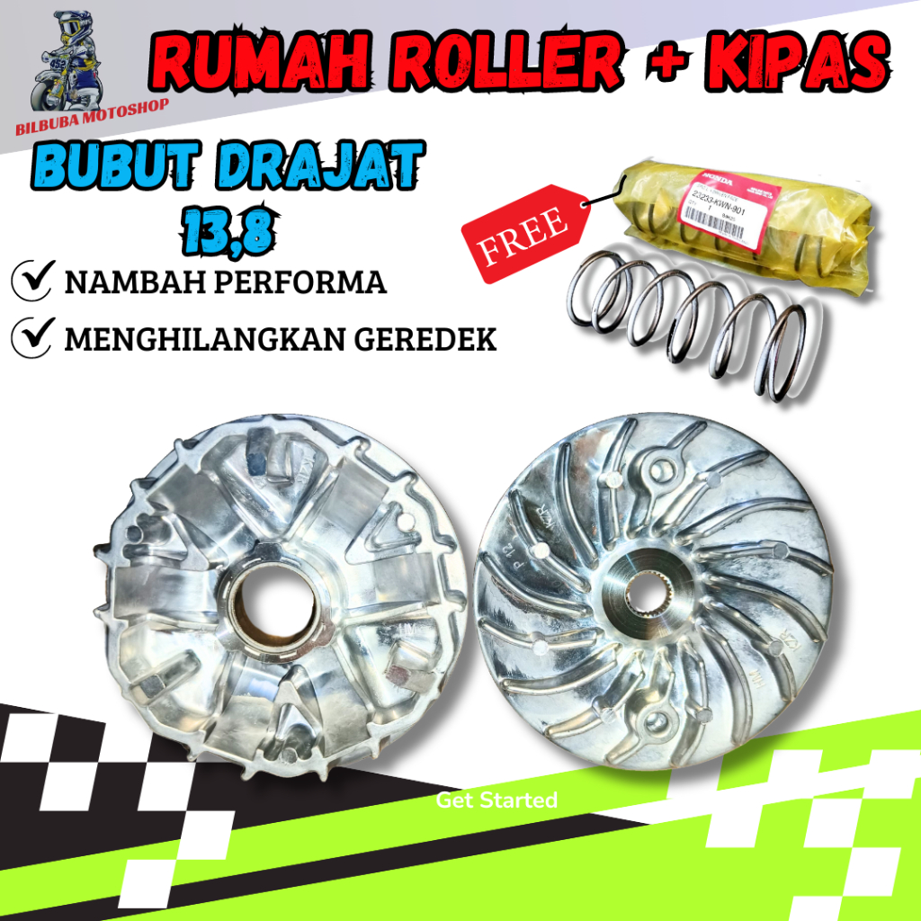 1 SET RUMAH ROLLER + KIPAS PULLEY VARIO, PCX, BEAT, MIO, NMAX, AEROX RUMAH ROLLER BUBUT 13,8 DRAJAT