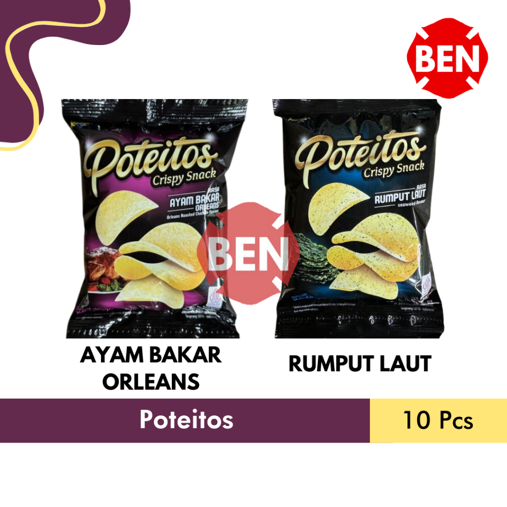 

Poteitos AYAM BAKAR ORLEANS / BBQ / RUMPUT LAUT / SAMBAL DAUN JERUK 1 Renceng 10 Pcs Crispy Snack Potato Kentang