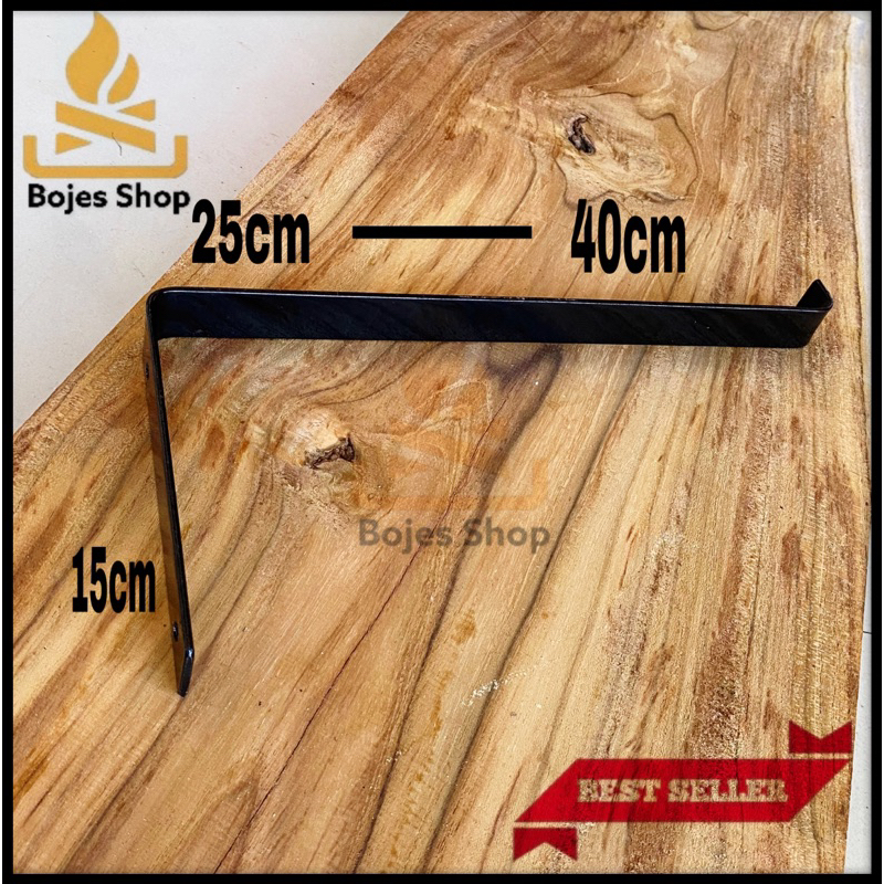 bracket siku besi penyangga rak tempel dinding / besi siku pangkon rak ambalan ukuran 25cm - 40cm