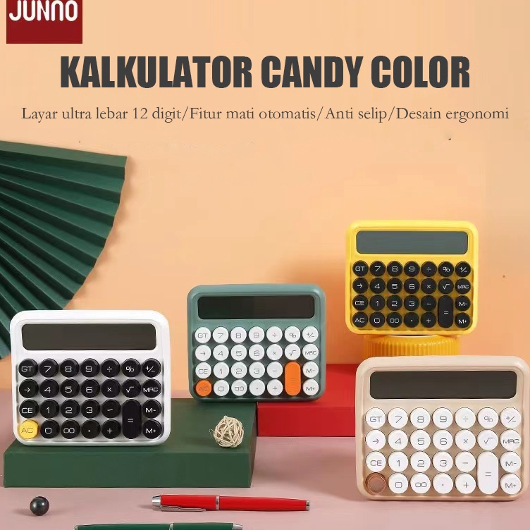 

KODE W18A Kalkulator Warna Permen 12 Digits Layar Led Besar JUNNO Candy Color Calculator