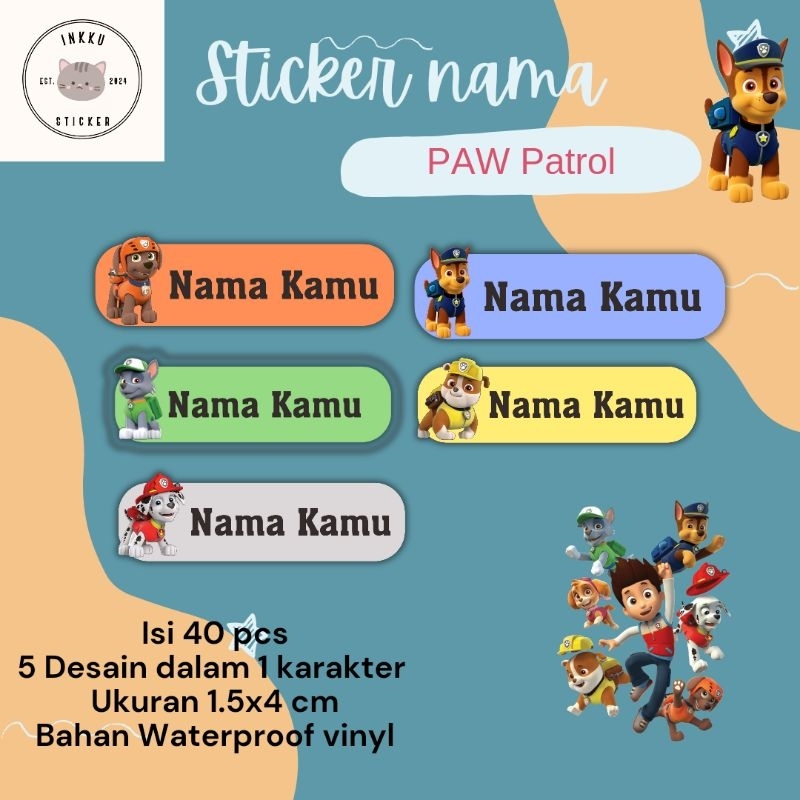 

Sticker paw patrol/ stiker paw patrol/ stiker murah/ label nama paw patrol/label nama/ stiker murah/ label nama murah/ stiker lucu/ sticker nama anak perempuan/ sticker nama anak laki laki