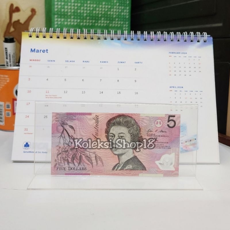 Koleksi Bingkai Akrilik Hiasan Pajangan Uang Australia 5 Dolar Old Series Polymer