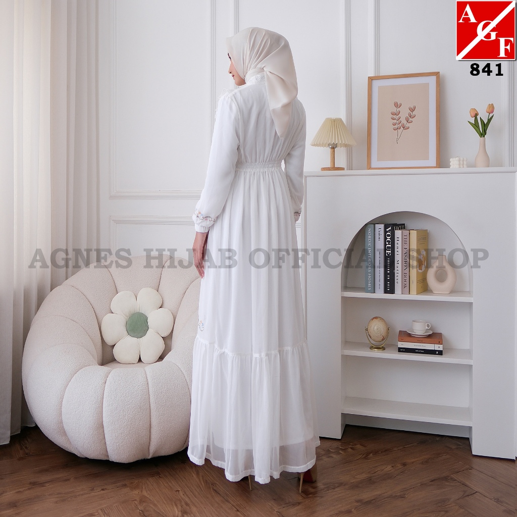 TERBARU Agnes Hijab - Bella Dress Gamis Putih Baju Lebaran 2025 Dress Wanita Muslim Dewasa Remaja