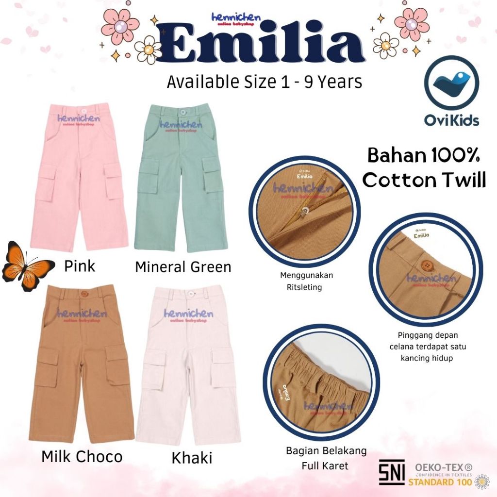 OVIKIDS EMILIA CARGO PANTS CELANA PANJANG CARGO ANAK PEREMPUAN FASHION ANAK PEREMPUAN 1-9 TAHUN