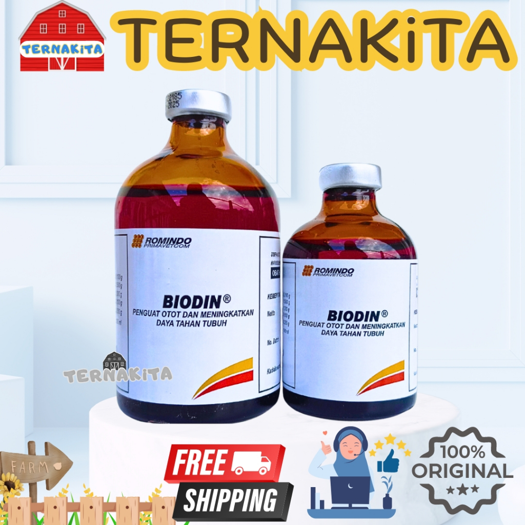BIODIN 50 ml 100 ml ROMINDO INJEKSI - Penguat Otot dan Peningkat Imun Tubuh Hewan Vitamin Suplemen T