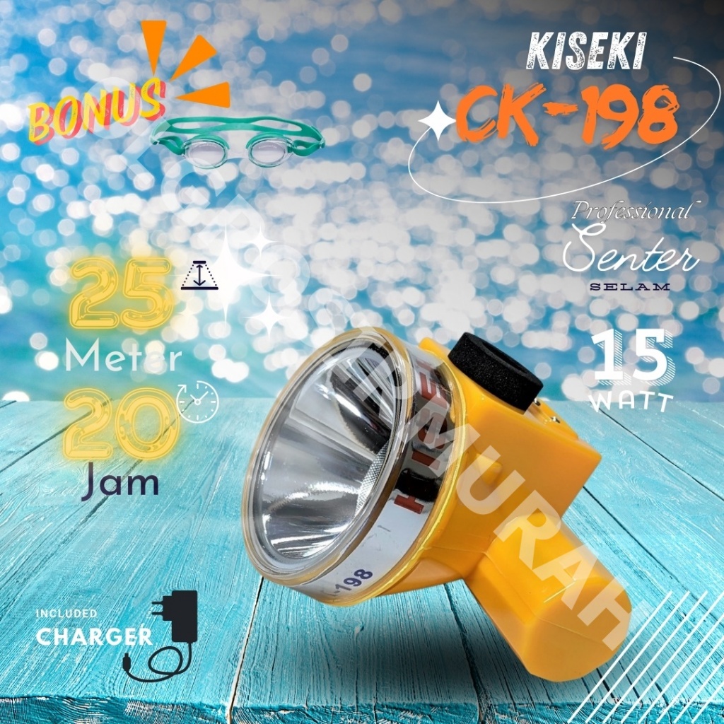 Senter Kepala Headlamp Kiseki CK 198 5W Cahaya Putih Anti Air 5 Watt Charger Ori