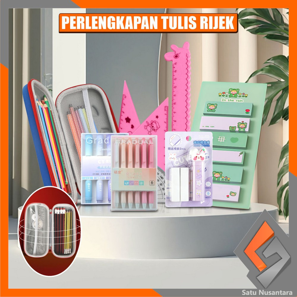 

SN-Barang Rijek Alat Tulis Kantor Stationary Perlengkapan Sekolah Anak / Kotak Pensil / Pena / Penghapus / Crayon Sticky Note