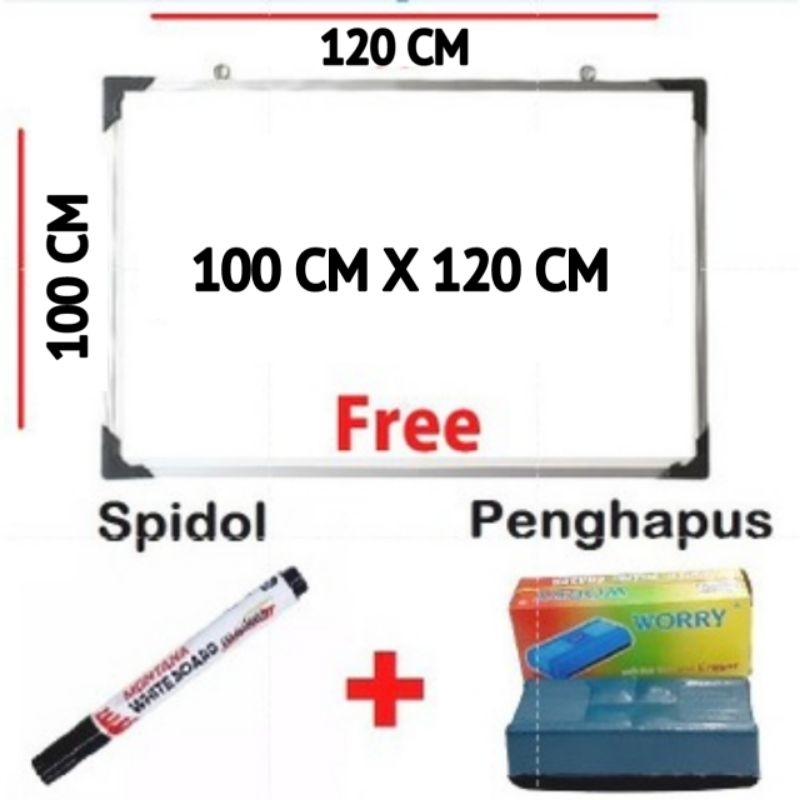 

PAPAN TULIS WHITEBOARD PAPAN TULIS KANTOR UKURAN BESAR BONUS SPIDOL DAN PENGHAPUS LIST ALUMUNIUM