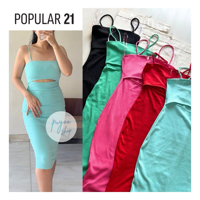 POPULAR 21 Front Cut Square Dress | Dress Tali dengan cutoff