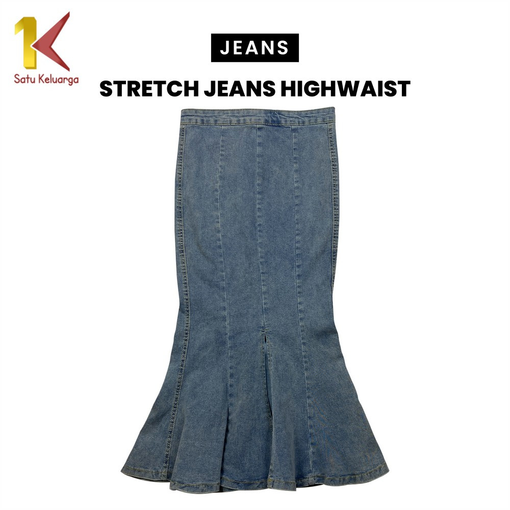 1K Rok Panjang Wanita Highwaist Melar Kekinian P635 Rok Jeans Women Model Span Duyung HW Skirt Denim